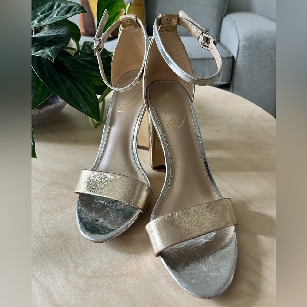 Sam Edelman Yaro Gold Leaf Silver Heeled Sandal Size 8
